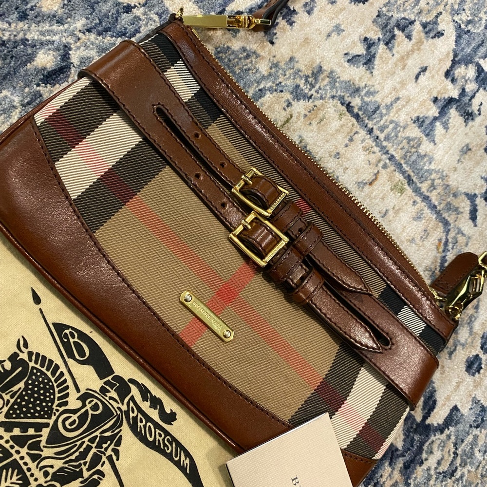 Burberry Brown Tan Plaid Crossbody Bag - Picture 2 of 14